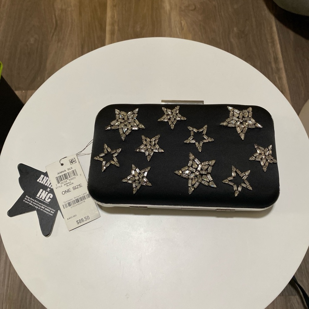 🌺SOLD🌺 Anna Sui x INC for Macy’s•Black Clutch•Missing 3 Rhinestones. NWT.